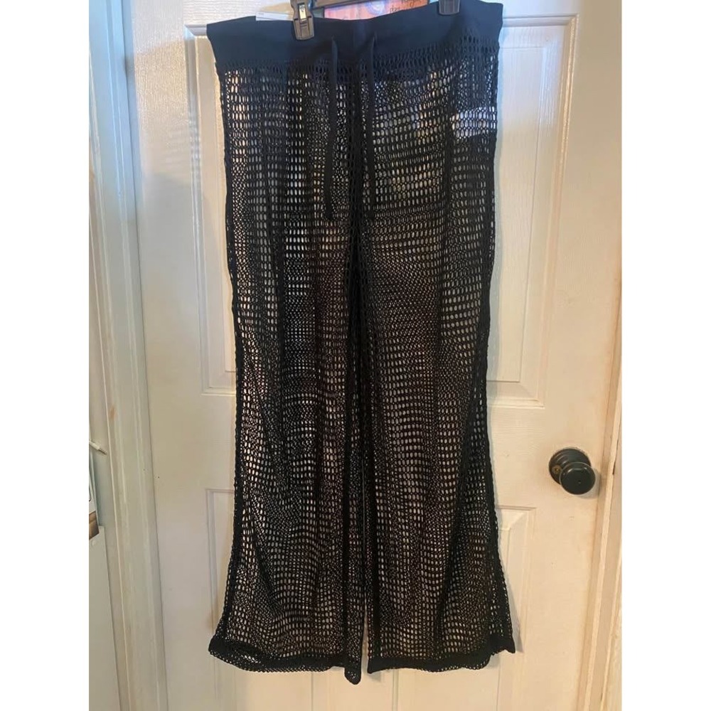 Black Crochet Mesh Wide Leg Pants Women's Sz L/ 12-14 NWT